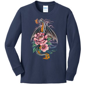 Springtime Floral Fire Dragon Kids Long Sleeve Shirt