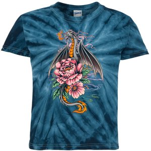 Springtime Floral Fire Dragon Kids Tie-Dye T-Shirt