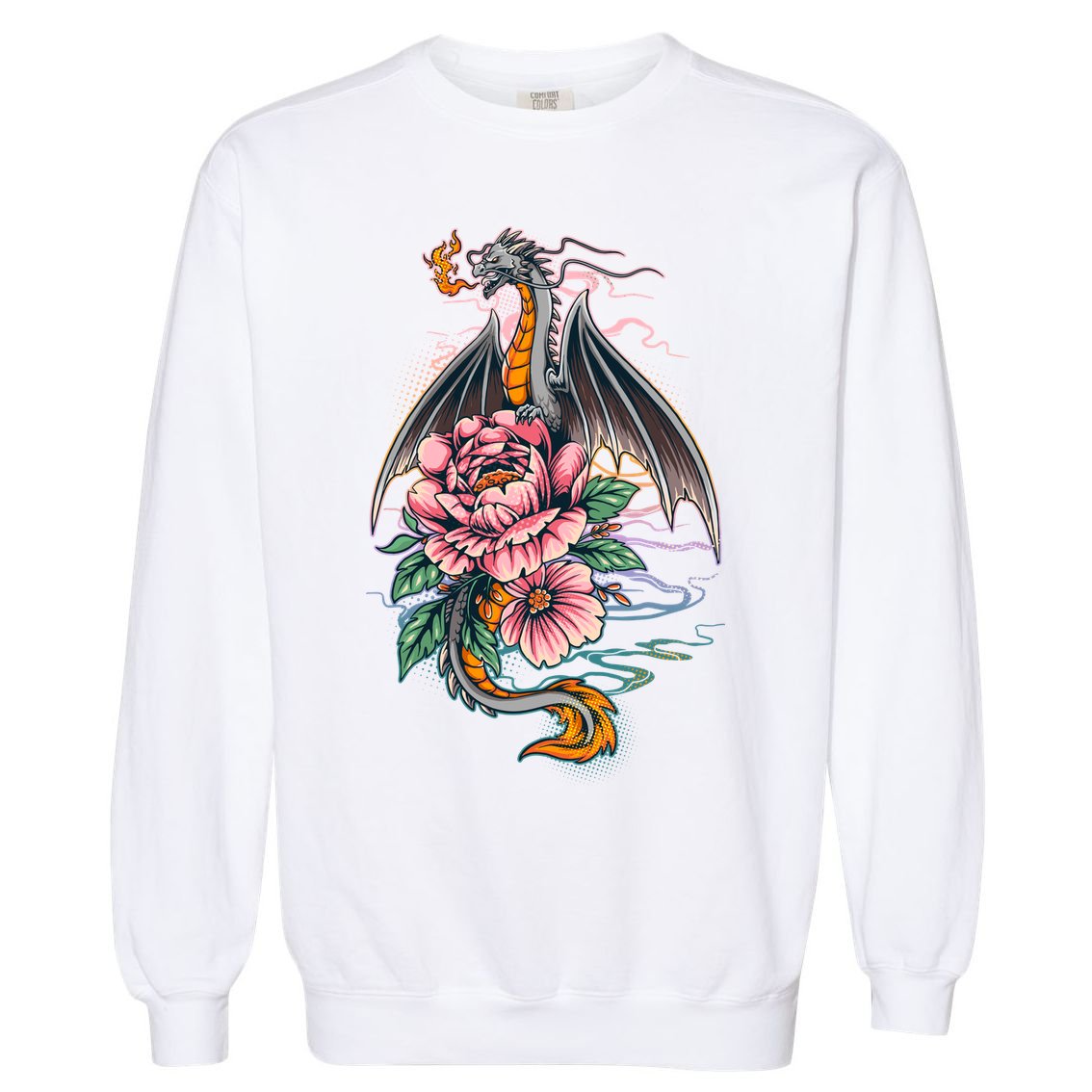 Springtime Floral Fire Dragon Garment-Dyed Sweatshirt