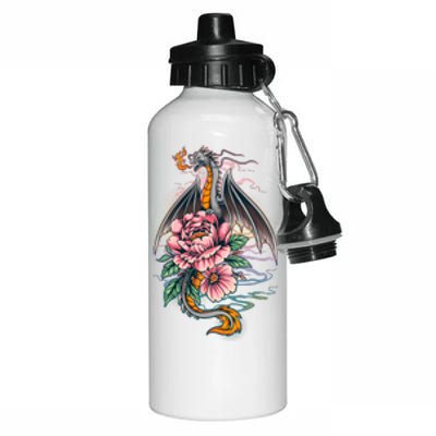 Springtime Floral Fire Dragon Aluminum Water Bottle 