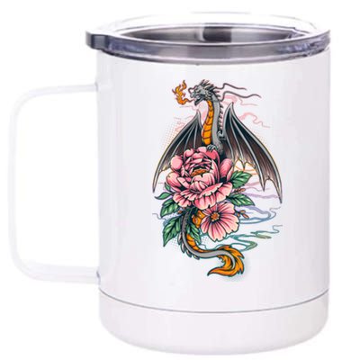 Springtime Floral Fire Dragon 12 oz Stainless Steel Tumbler Cup