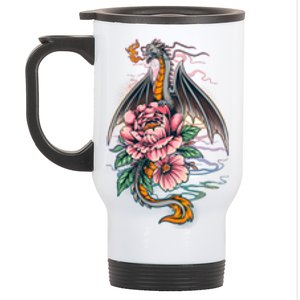 Springtime Floral Fire Dragon Stainless Steel Travel Mug