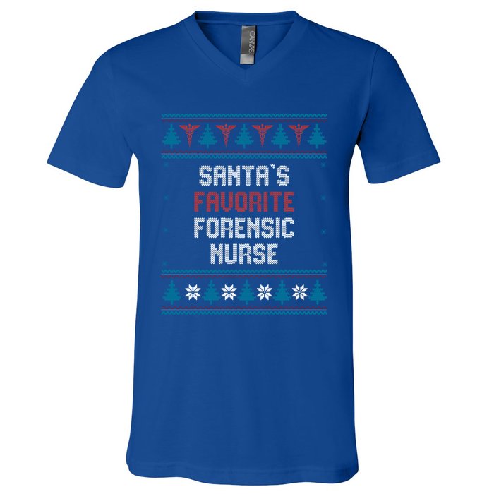 Santas Favorite Forensic Nurse Gift Christmas Funny Gift V-Neck T-Shirt