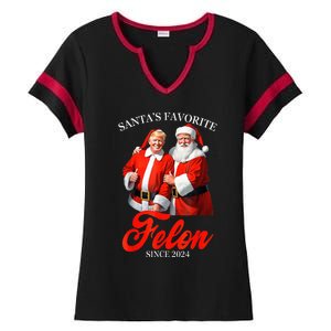 SantaS Favorite Felon Since 2024 Trump Christmas Xmas Ladies Halftime Notch Neck Tee