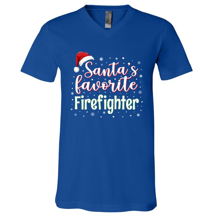 SantaS Favorite Firefighter Christmas Firefighter Xmas Gift V-Neck T-Shirt