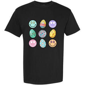 Smile Face Floral Easter Eggs Groovy Disco Happy Easter Day Garment-Dyed Heavyweight T-Shirt