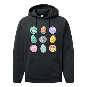 Smile Face Floral Easter Eggs Groovy Disco Happy Easter Day Performance Fleece Hoodie