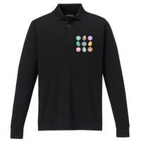 Smile Face Floral Easter Eggs Groovy Disco Happy Easter Day Performance Long Sleeve Polo