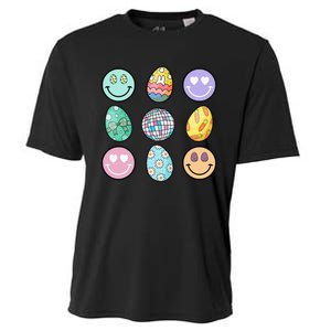 Smile Face Floral Easter Eggs Groovy Disco Happy Easter Day Cooling Performance Crew T-Shirt