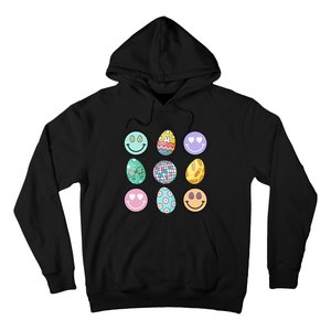 Smile Face Floral Easter Eggs Groovy Disco Happy Easter Day Hoodie