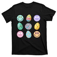 Smile Face Floral Easter Eggs Groovy Disco Happy Easter Day T-Shirt