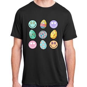 Smile Face Floral Easter Eggs Groovy Disco Happy Easter Day Adult ChromaSoft Performance T-Shirt