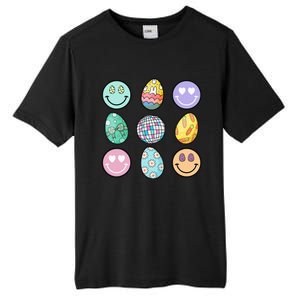 Smile Face Floral Easter Eggs Groovy Disco Happy Easter Day Tall Fusion ChromaSoft Performance T-Shirt