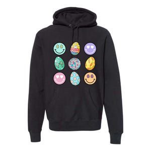 Smile Face Floral Easter Eggs Groovy Disco Happy Easter Day Premium Hoodie