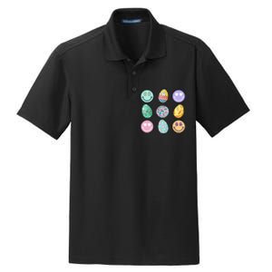 Smile Face Floral Easter Eggs Groovy Disco Happy Easter Day Dry Zone Grid Polo