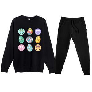 Smile Face Floral Easter Eggs Groovy Disco Happy Easter Day Premium Crewneck Sweatsuit Set