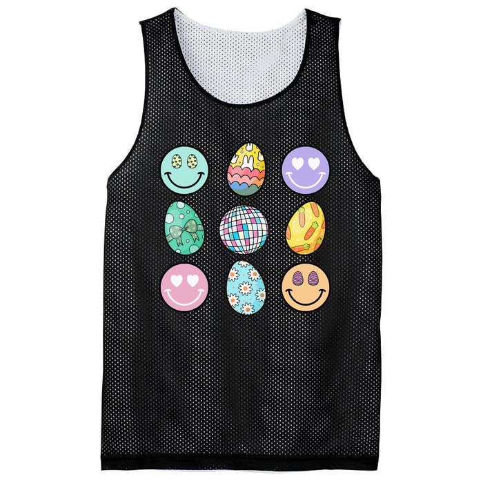 Smile Face Floral Easter Eggs Groovy Disco Happy Easter Day Mesh Reversible Basketball Jersey Tank