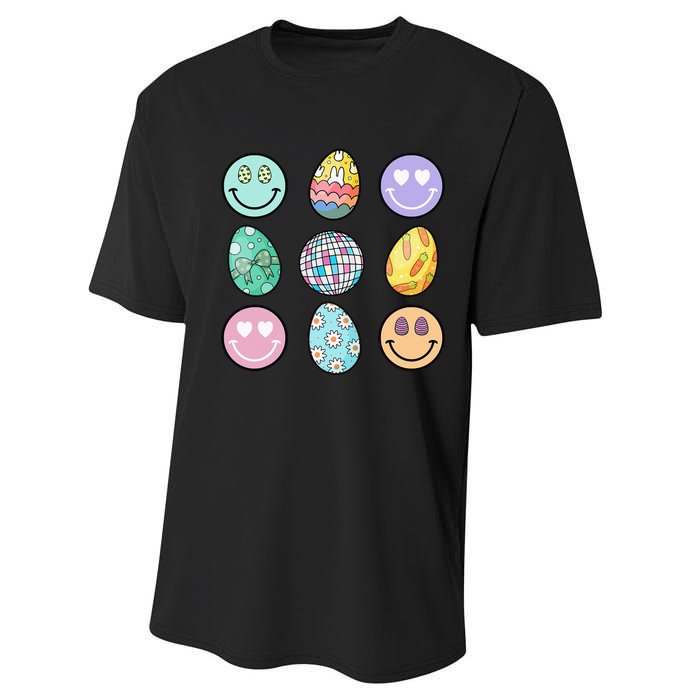 Smile Face Floral Easter Eggs Groovy Disco Happy Easter Day Performance Sprint T-Shirt