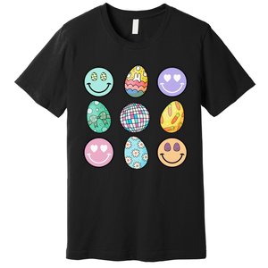 Smile Face Floral Easter Eggs Groovy Disco Happy Easter Day Premium T-Shirt