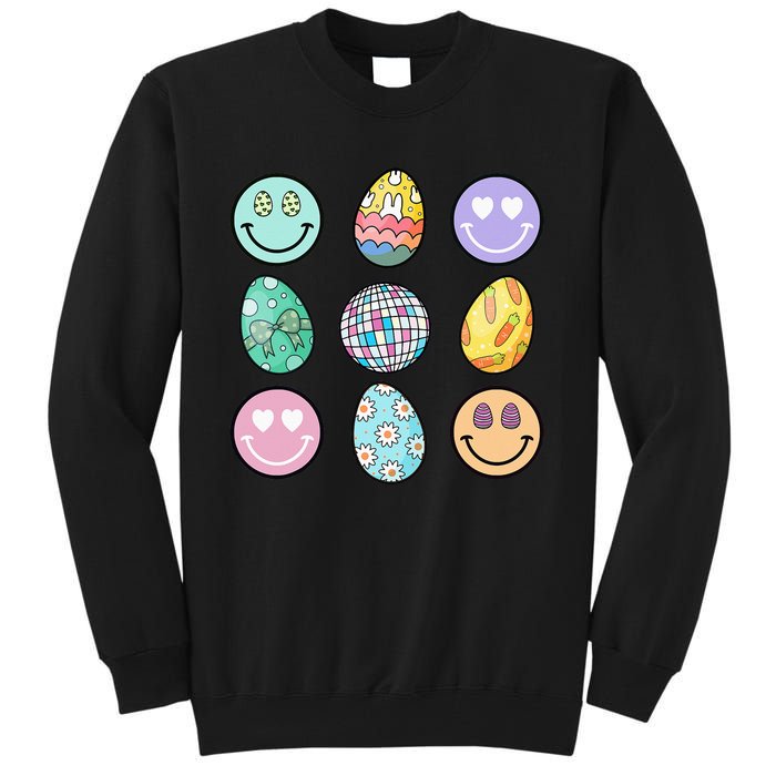 Smile Face Floral Easter Eggs Groovy Disco Happy Easter Day Tall Sweatshirt