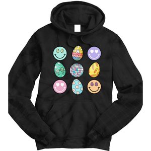 Smile Face Floral Easter Eggs Groovy Disco Happy Easter Day Tie Dye Hoodie