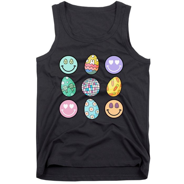 Smile Face Floral Easter Eggs Groovy Disco Happy Easter Day Tank Top