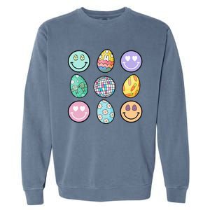 Smile Face Floral Easter Eggs Groovy Disco Happy Easter Day Garment-Dyed Sweatshirt