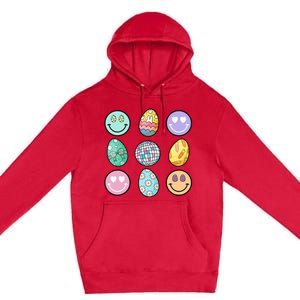 Smile Face Floral Easter Eggs Groovy Disco Happy Easter Day Premium Pullover Hoodie