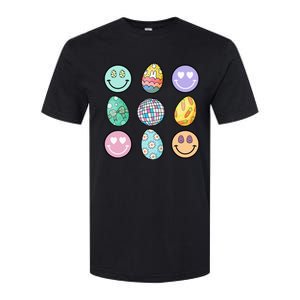 Smile Face Floral Easter Eggs Groovy Disco Happy Easter Day Softstyle CVC T-Shirt