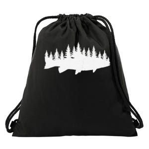 Steelhead Fishing Forest Treeline Trout Fisherman Gift Drawstring Bag