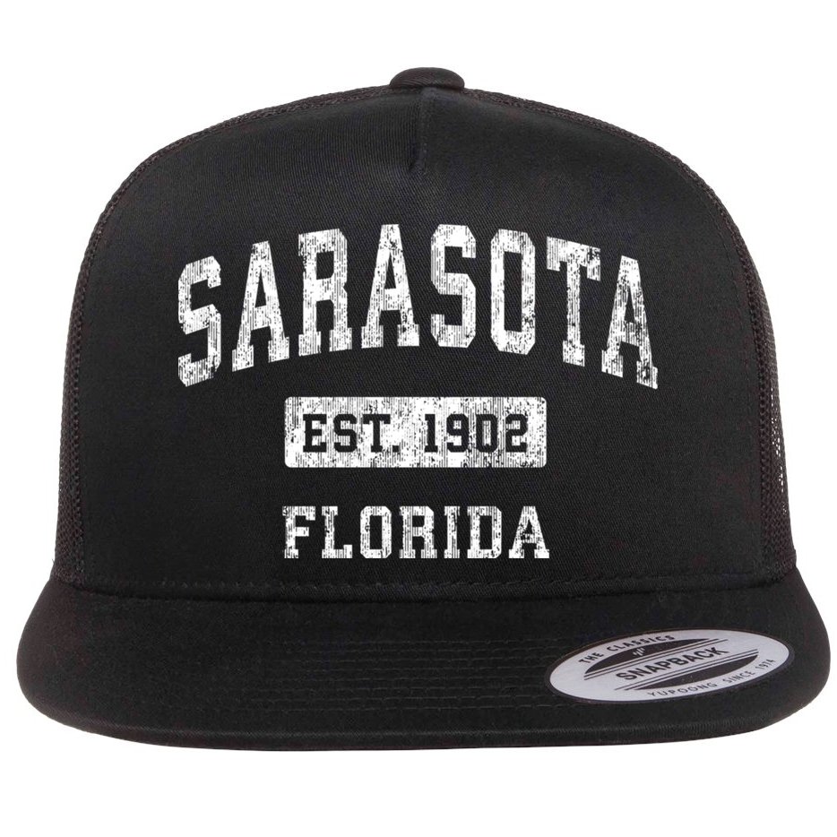 Sarasota Florida Fl Vintage Established Sports Flat Bill Trucker Hat