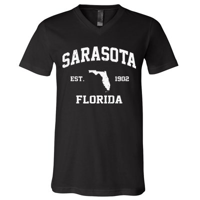 Sarasota Florida FL Vintage State Athletic Style V-Neck T-Shirt