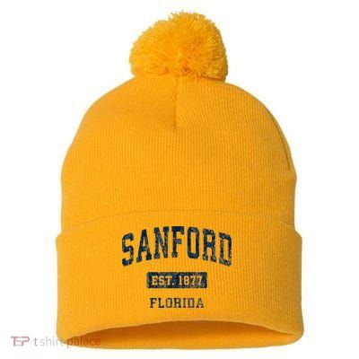 Sanford Florida Fl Vintage Sports Established Pom Pom 12in Knit Beanie