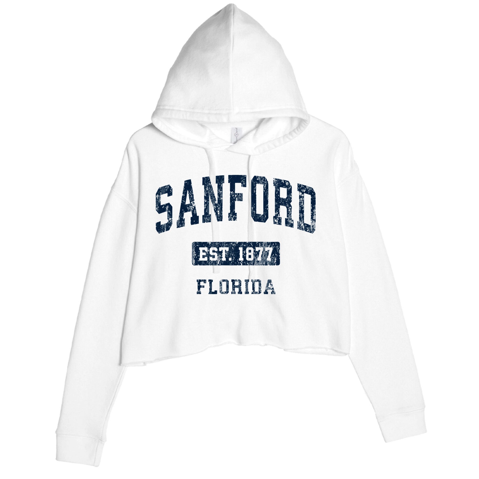 Sanford Florida Fl Vintage Sports Established Crop Fleece Hoodie