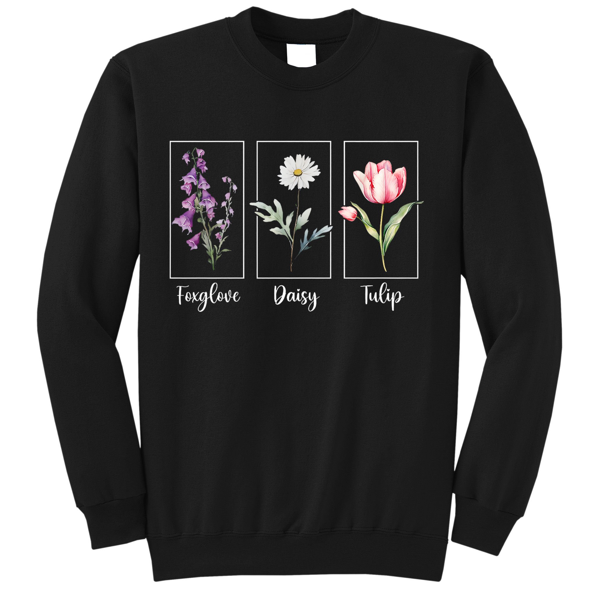 Subtle Floral Foxglove Daisy Tulip Flowers Women Sweatshirt