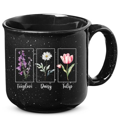 Subtle Floral Foxglove Daisy Tulip Flowers Women 15oz Campfire Ceramic Mug