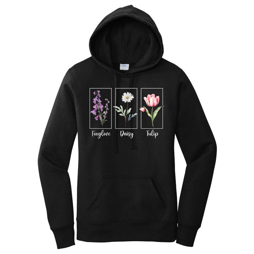 Subtle Floral Foxglove Daisy Tulip Flowers Women Women's Pullover Hoodie