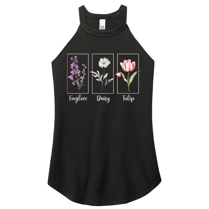Subtle Floral Foxglove Daisy Tulip Flowers Women Women's Perfect Tri Rocker Tank