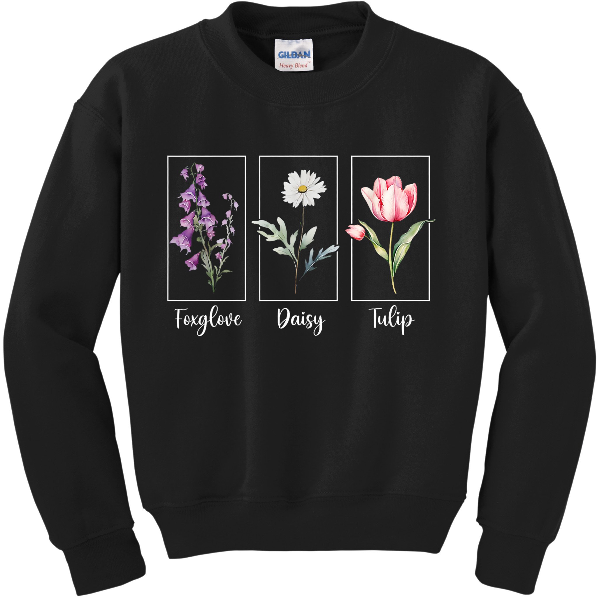 Subtle Floral Foxglove Daisy Tulip Flowers Women Kids Sweatshirt