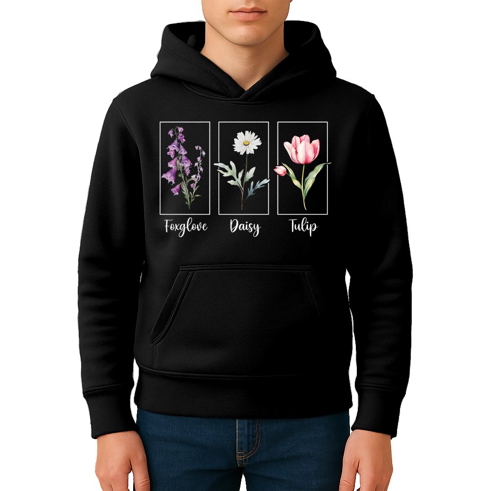 Subtle Floral Foxglove Daisy Tulip Flowers Women Kids Hoodie