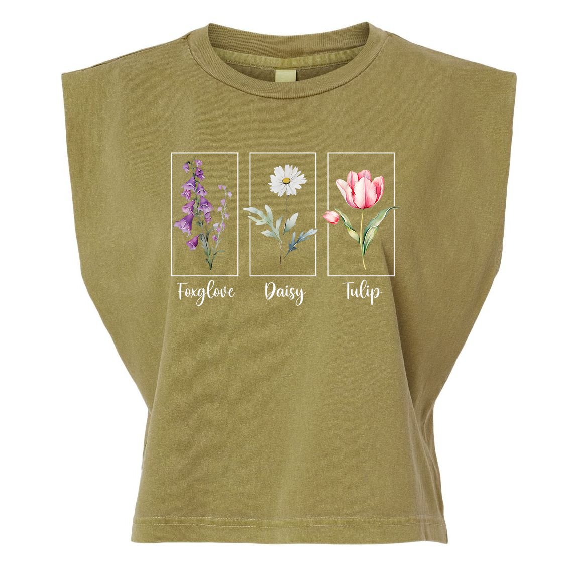 Subtle Floral Foxglove Daisy Tulip Flowers Women Garment-Dyed Women's Muscle Tee