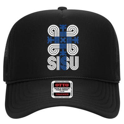 Sisu Finnish Flag Suomi Finland Protection Symbol Rune High Crown Mesh Back Trucker Hat