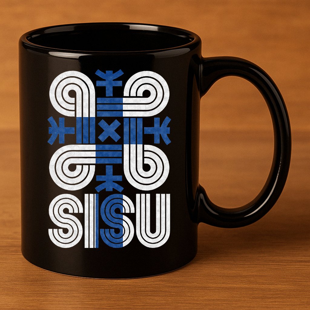 Sisu Finnish Flag Suomi Finland Protection Symbol Rune 11oz C Handle Ceramic Mug