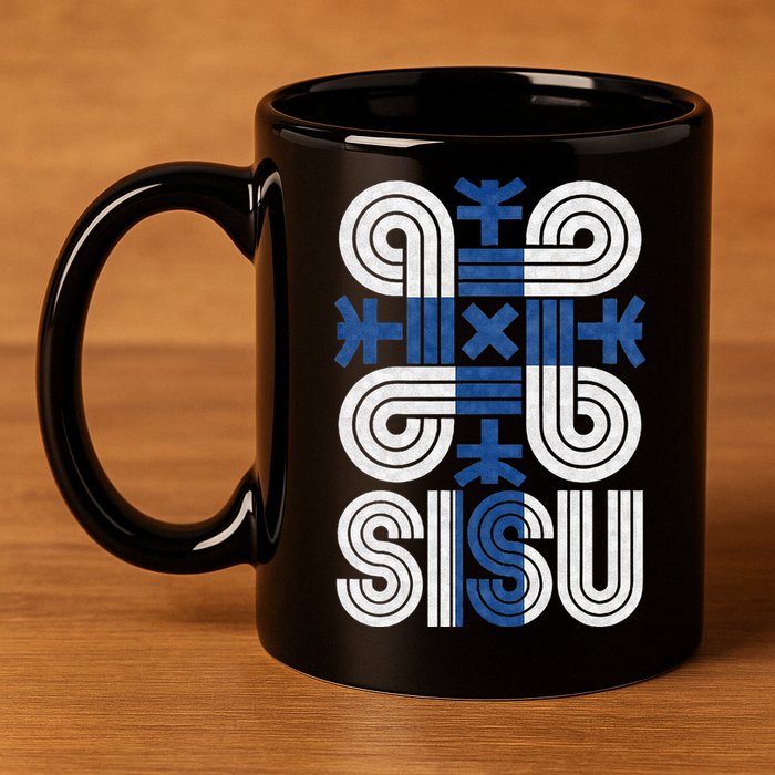Sisu Finnish Flag Suomi Finland Protection Symbol Rune 11oz C Handle Ceramic Mug