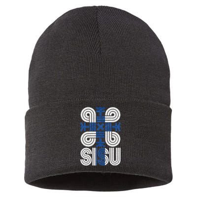 Sisu Finnish Flag Suomi Finland Protection Symbol Rune Sustainable Knit Beanie