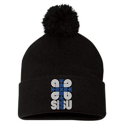 Sisu Finnish Flag Suomi Finland Protection Symbol Rune Pom Pom 12in Knit Beanie