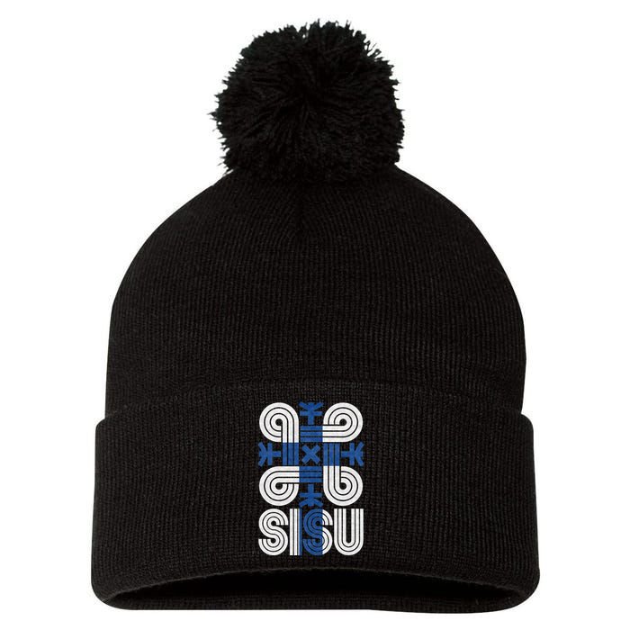 Sisu Finnish Flag Suomi Finland Protection Symbol Rune Pom Pom 12in Knit Beanie