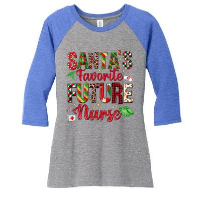 SantaS Favorite Future Nurse Buffalo Plaid Christmas Gift Women's Tri-Blend 3/4-Sleeve Raglan Shirt