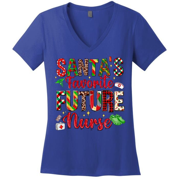 SantaS Favorite Future Nurse Buffalo Plaid Christmas Gift Women's V-Neck T-Shirt