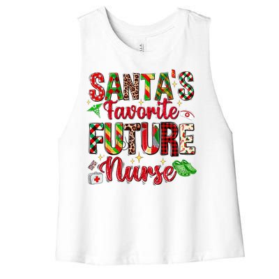 SantaS Favorite Future Nurse Buffalo Plaid Christmas Gift Women's Racerback Cropped Tank